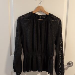 Ann Taylor Black Peplum Embellished Blouse